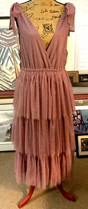 In Loom Tiered Layered Tulle Party Cocktail Dress Tie Sleeve Polka Dot Women's L - Picture 1 of 16
