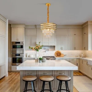 Modern Crystal Chandelier 16" Gold Crystal Pendant Light 3-Tier 5-Light Luxury - Picture 1 of 10