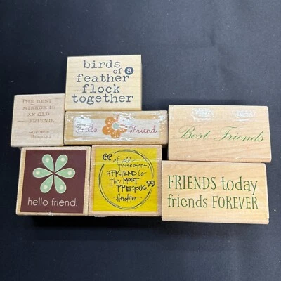 Lot of 7 Wood Mounted Rubber Stamp Best Friends Forever Friendship - Image 1 of 4