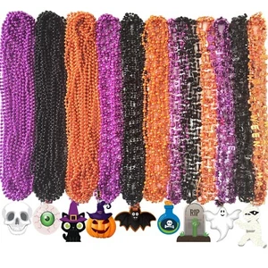 100Pcs Halloween Bead Necklaces Bulk In Multiple-Shapes, Purple Orange Black ... - Picture 1 of 6