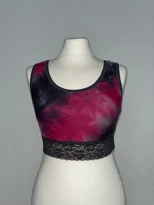 Crop top cropped magenta grau tie dye spitze s m - Bild 1 von 6