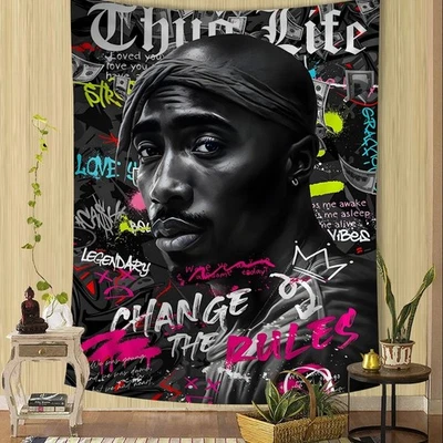 Tupac 2Pac Shakur Rapero Impreso Poliéster Anime Bandera Tapiz Colgante de Pared Decoración Foto 1 de 4