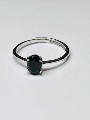Simple 925 Sterling Silver Natural Black Spinel Ring - Image 1 of 4