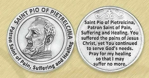 St Padre Pio Pocket Token Medal Prayer Healing Pain and Suffering - Picture 1 of 1