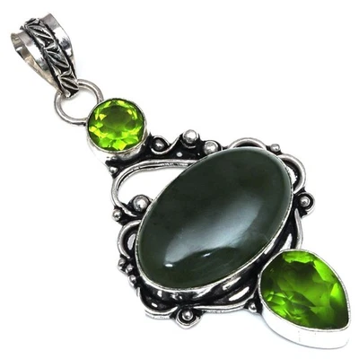 Colgante Vasolita Peridoto Cuarzo Piedras Preciosas Plata Joyería 2.75" Foto 1 de 4
