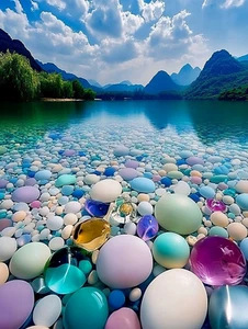 Canvas Art Colorful Pebbles In Turquoise Purple Water Wall Picture Poster Print - Picture 1 of 22
