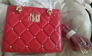 Red Badgley Mischka Womens Metal Top-handle/Strap Tote Studded Designer Handbag - Picture 1 of 10