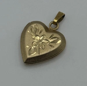 Vintage Herz Medaillon Anhänger 14K Gold Filled geätzt florales Design - Bild 1 von 5