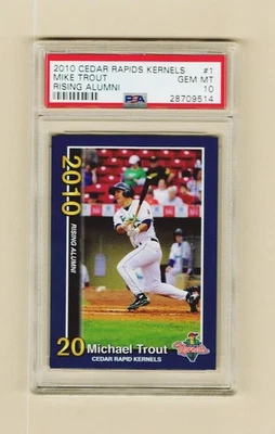 Mike Trout 2010 Ligas Menores Novato Cedar Rapids Núcleos Azul #1 PSA 10 Gemas Como Nuevo Foto 1 de 2