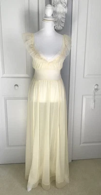 Vtg Van Raalte Silky Yellow Nylon Chiffon & Lace Nightgown Dress Slip Gown Sz 34 - Image 1 of 4