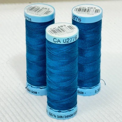 Gutermann Silk S 303 100% Silk Thread 110 yds  Col. 483 Blue Lot of 3 - Image 1 of 4