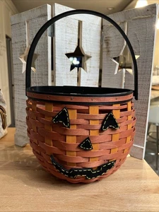 153A. Longaberger Orange/Black Hanging Pumpkin Basket Jack-o-Lantern Fabric Face - Picture 1 of 16