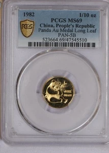 1982 Gold Panda 1/10 oz. Long Leaf PCGS MS69. Free shipping. - Picture 1 of 2