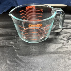 Misurino vintage Pyrex 1 quarto 4 tazze rosso lettering vetro con manico - Foto 1 di 6