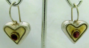 HÜBSCHE NACHLASS RHODOLITH GRANAT STERLINGSILBER OHRRINGE MIT VERMEIL HERZEN, 1" - Bild 1 von 1