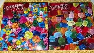 2 X Puzzlebug 500 Piece *COLORFUL PAPER FLOWERS & GUMMY BEARS* Puzzle Lot Sealed - Picture 1 of 9