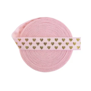 Foil Print Fold Over Elastic FOE 5/8" 15mm Heart Bride Hair Tie Trim 2 5 10 Yard - Picture 1 of 65