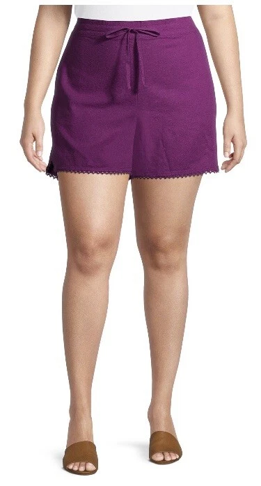 Terra And Sky Women's Plus Ruffle Edge Shorts Purple Size 1X