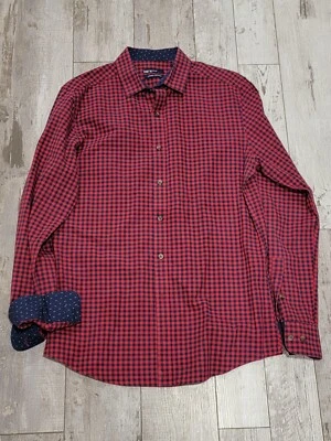 (M) 15-15 1/2 34/35 Camisa Masculina Bar III Casual Slim Fit Algodão Vermelho/Azul - Imagem 1 de 4