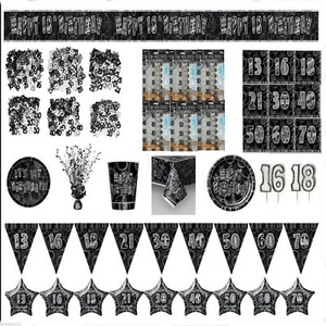 Black Glitz Party Tableware Ages 13-60 Party Supplies Decorations Banners Candle - Picture 1 of 91