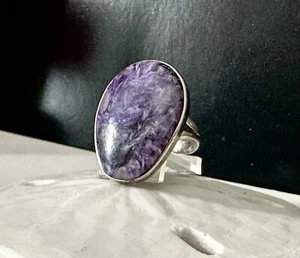 Vintage Southwest style sterling silver 925 Charoite Ring Bold Long Purple - Picture 1 of 13