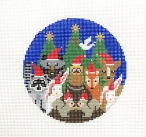 Doolittle Stitchery Christmas Woodland Friends Handpainted Needlepoint Canvas - Picture 1 of 1