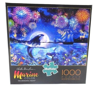 Головоломка Killer Whale морской цвет драматическая ночь 1000 штук игры Buffalo ЗАПЕЧАТАННЫЕ - Изображение 1 из 3