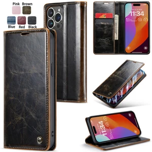 For iPhone 15 14 13 12 11 Pro Max XR 7 Flip Leather Wallet Magnetic Phone Cover - Picture 1 of 52