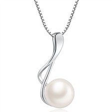 925 Sterling Silver Cultured Freshwater 9MM AAA Pearl Music Pendant Necklace