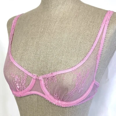 Sujetador de encaje transparente Out From Under ámbar 32A rosa petardo malla con aros UO Foto 1 de 4