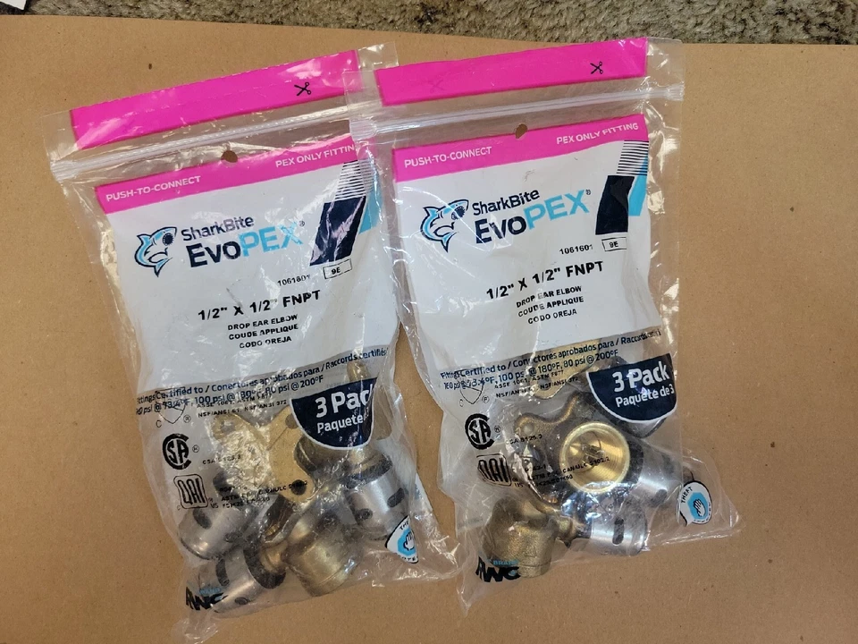 SharkBite EvoPEX Drop Ear Elbow 1/2" x 1/2" FNPT 2- 3Pks Push To Connect - Image 1 of 3