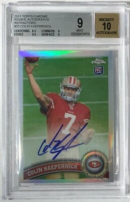 2011 Topps Chrome Refractor Colin Kaepernick Auto RC #25 /99 BGS 9 w/10 Auto - Image 1 of 2