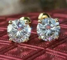 2Ct Round Cut Moissanite Solitaire Stud Fancy Earrings In 14K Yellow Gold Plated