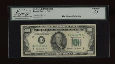 DBR 1950-E $100 FRN New York Fr. 2162-B Legacy 25 Serial B24715376A - Image 1 of 2
