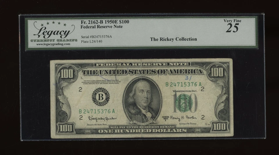 DBR 1950-E $100 FRN New York Fr. 2162-B Legacy 25 Serial B24715376A - Image 1 of 2