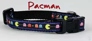 PacMan cat or small dog collar 1/2" wide adjustable handmade bell or leash - Picture 1 of 12