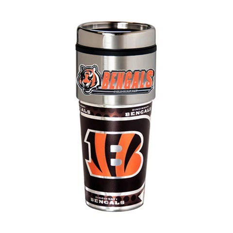 Cincinnati Bengals 16oz Stainless Steel NFL Travel Mug with Embossed Logo Cover