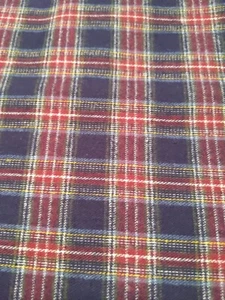Vintage Woven Fabric Plaid 1 YD+ x 58" Cotton Soft Clothing BLUE MAROON WHITE - Picture 1 of 2