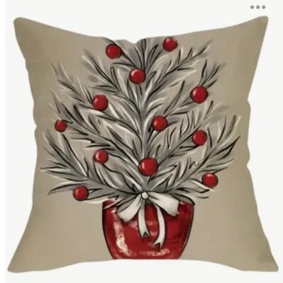 CESTA GUIRNALDA ÁRBOL Navidad Lino Funda Almohada Invierno Vacaciones Hogar Decoración Foto 1 de 3