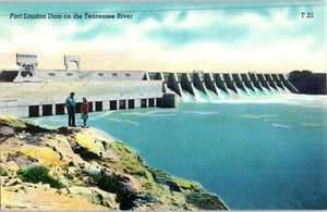 Aerial View Postcard Fort Loudon Dam on the Tennessee River Knoxville Tennessee - Picture 1 of 2