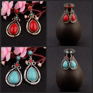 Pendientes colgantes étnicos de gancho turquesa retro vintage bohemio joyería - Imagen 1 de 30
