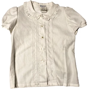 Vintage 80s Darvi Cotton Frill Lace Pan Collar White Button Up Blouse Size 6 - Picture 1 of 7