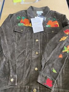 Quacker Factory Embellished Embroidered Pumpkin Corduroy Jacket Medium Fall