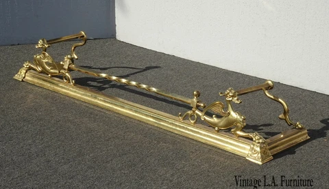 Vintage French Country Brass Fireplace Fender w Dragon Accents on Each Side Cover