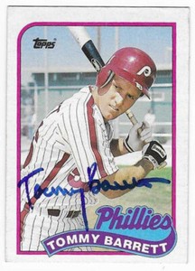 TOMMY BARRETT 1989 TOPPS AUTOGRAPHED SIGNED # 653 PHILADELPHIA PHILLIES