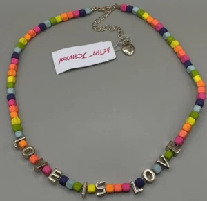 Betsey Johnson Womens Necklace Love Is Love Colorful LGBTQ Pride Equality 13-18” - Picture 1 of 11