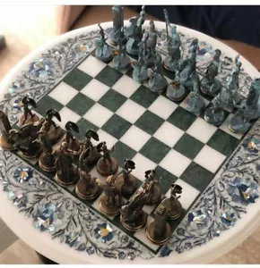 18" Marble Chess Board Hanmade Floral Work - Picture 1 of 4