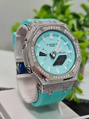 Custom G-Shock GA-2100 | Aqua Blue Mod | Bisel helado aspecto diamante Foto 1 de 4