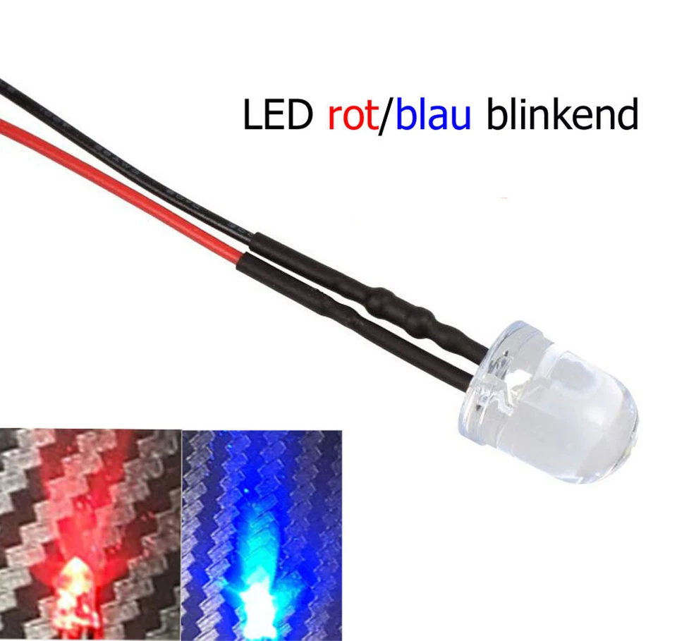 LED 5 mm ROT/BLAU BLINKEND 6-12 V Beleuchtung RC-Car Auto Boot Police Polizei - Bild 1 von 1
