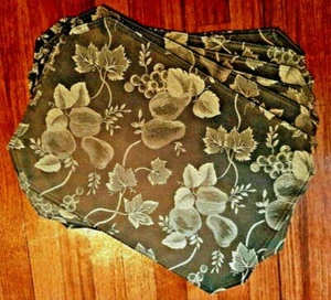 Set of 6 Olive Green Fabric Placemats Jacquard Fruit Apple Pear New - Picture 1 of 4